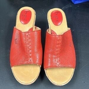 Born Concepts red leather heeled mules, cute, true to size, has some flaws
